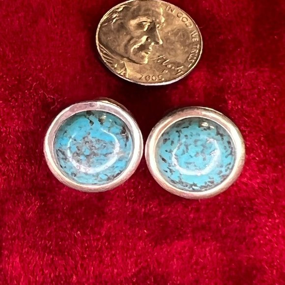 Signed Whitney Kelly Sterling Silver and Turquoise Button Earrings - Picture 5 of 5